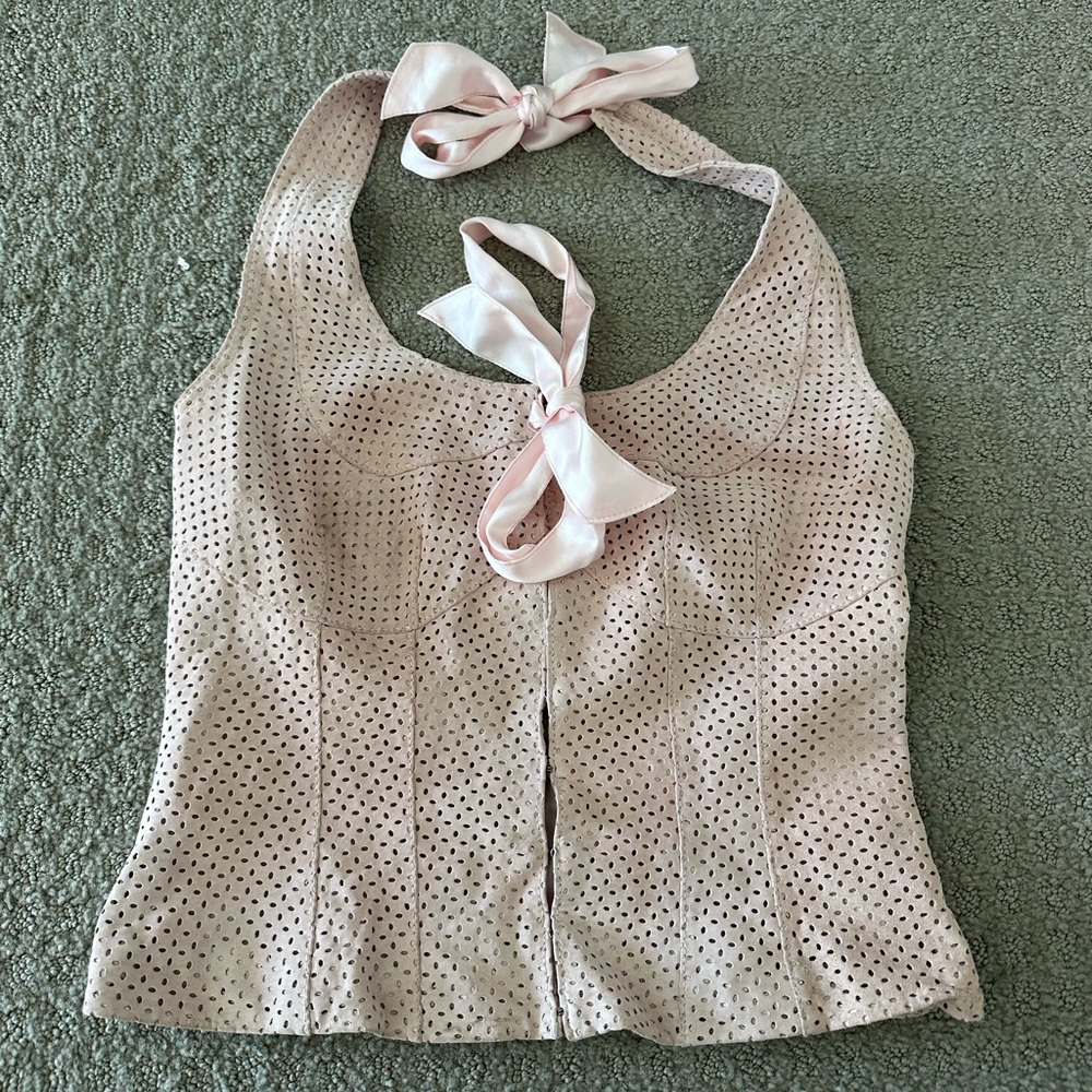 Y2K vintage Guess leather corset halter top